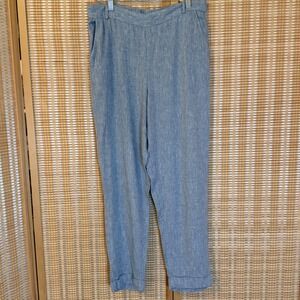 Naturals d&co Blue Linen Blend High Rise Cuffed Straight Leg Pants Womens Small